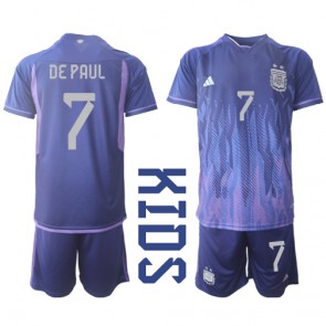 Argentina Rodrigo de Paul #7 Dětské Venkovní dres komplet MS 2022 Krátký Rukáv (+ trenýrky)